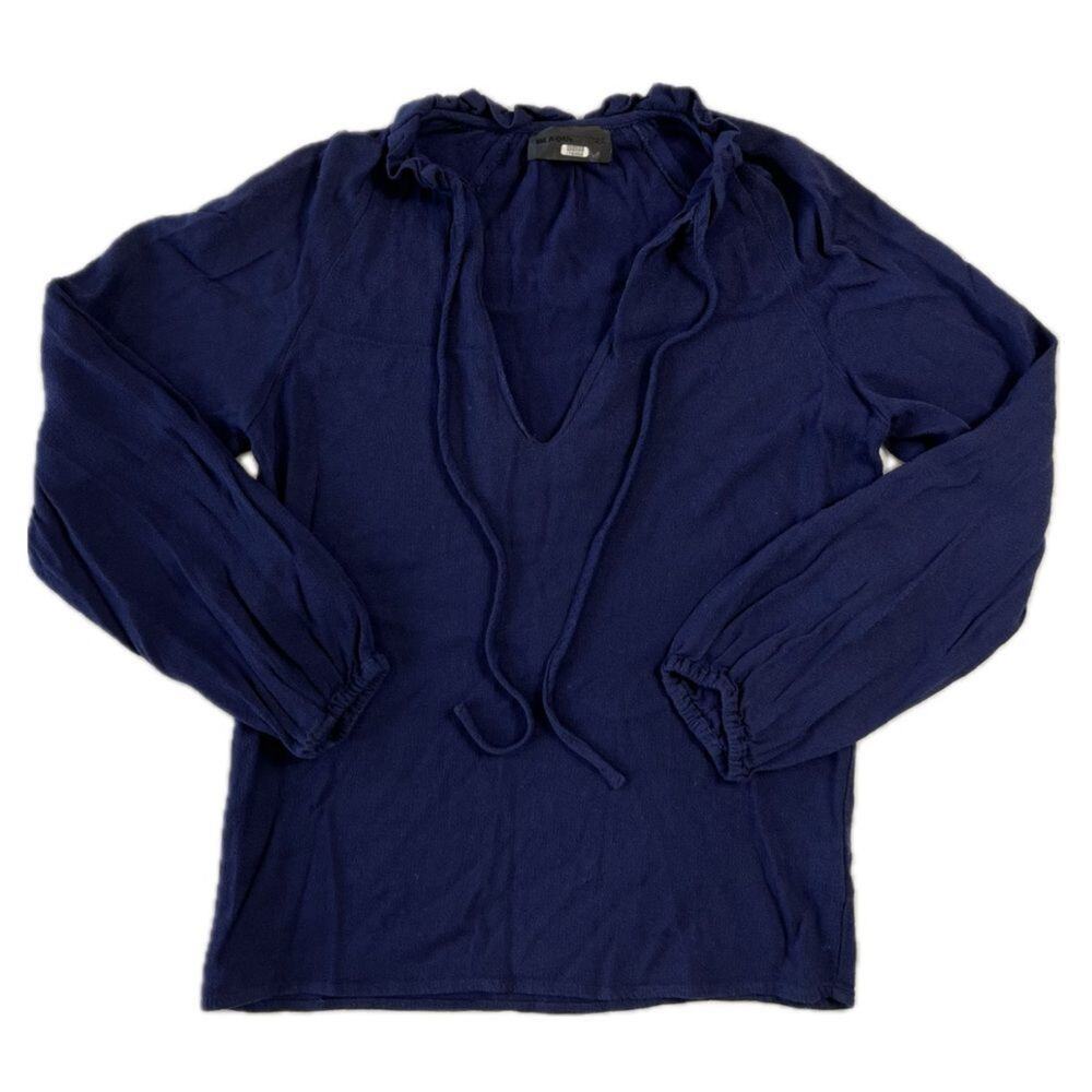 Blaque Label Women's XS Navy Blue V-Neck Long Sleeve Blouse Ruffle V-Neck
